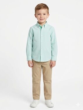 Beaux et Belles NO Boys Seersucker Button-Down Shirt Sz 6 White Mint Blue